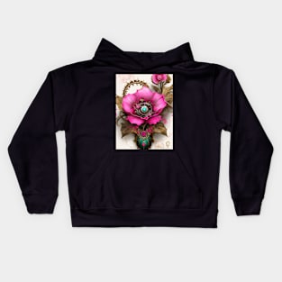 Steampunk Floral with Brilliant Green Kids Hoodie